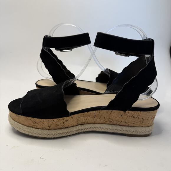 Marc Fisher Faithful Faitful Wedge Espadrilles Sandals Black Suede Leather 8 M - Picture 6 of 11
